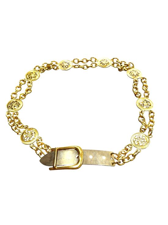 Vintage 1980\'s chunky gold double chain belt O/S station links textured disks main image 7